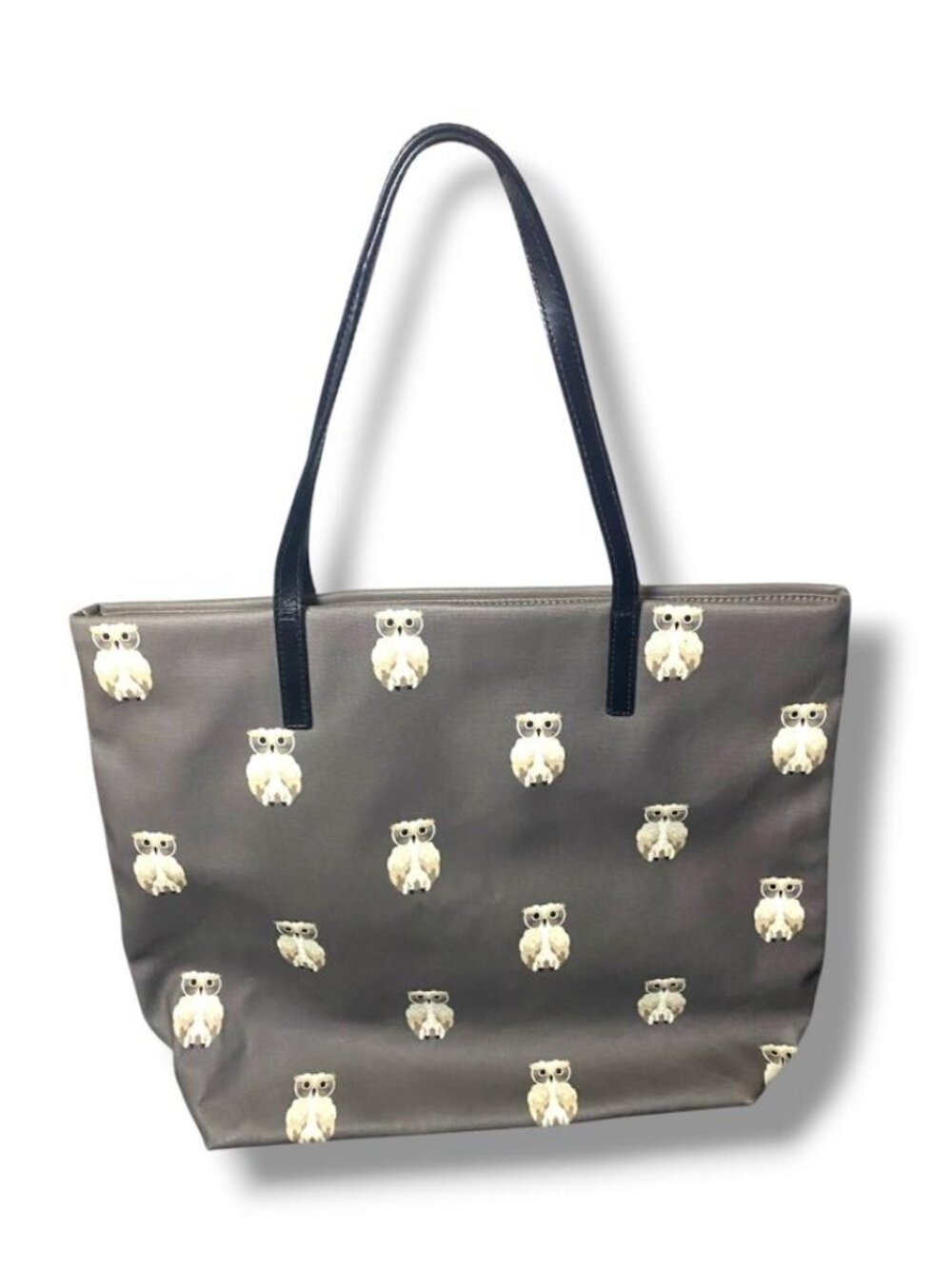 Kate Spade RARE RETIRED
New York Owl Tote Bag Gray Canvas Black Leather Handles - Picture 3 of 3